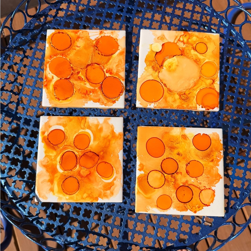 Orange Abstract Coasters Set - Picture 2 of 7